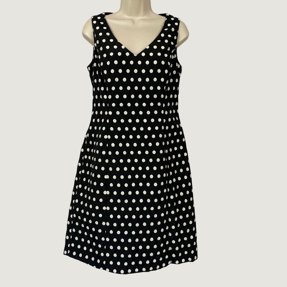 Vintage Ralph Lauren Polka Dot Dress Size 8 Black Sheath Retro Old Money LBD 90s